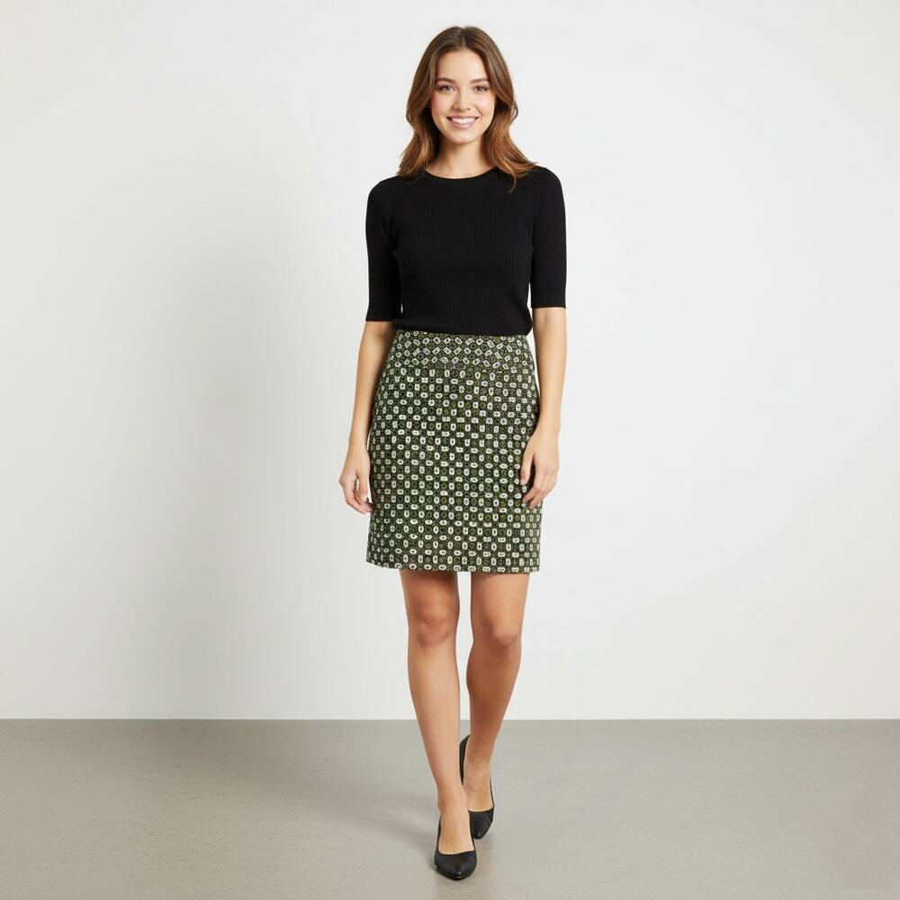 Etcetera Geometric Avocado Velvet Mini Pencil Skirt Size 4